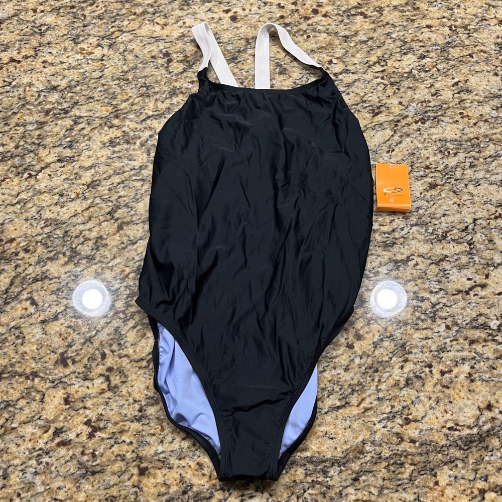 NEW Champion C9 Womens One Piece Swimsuit Black White Straps Xtra Life Lycra XL
